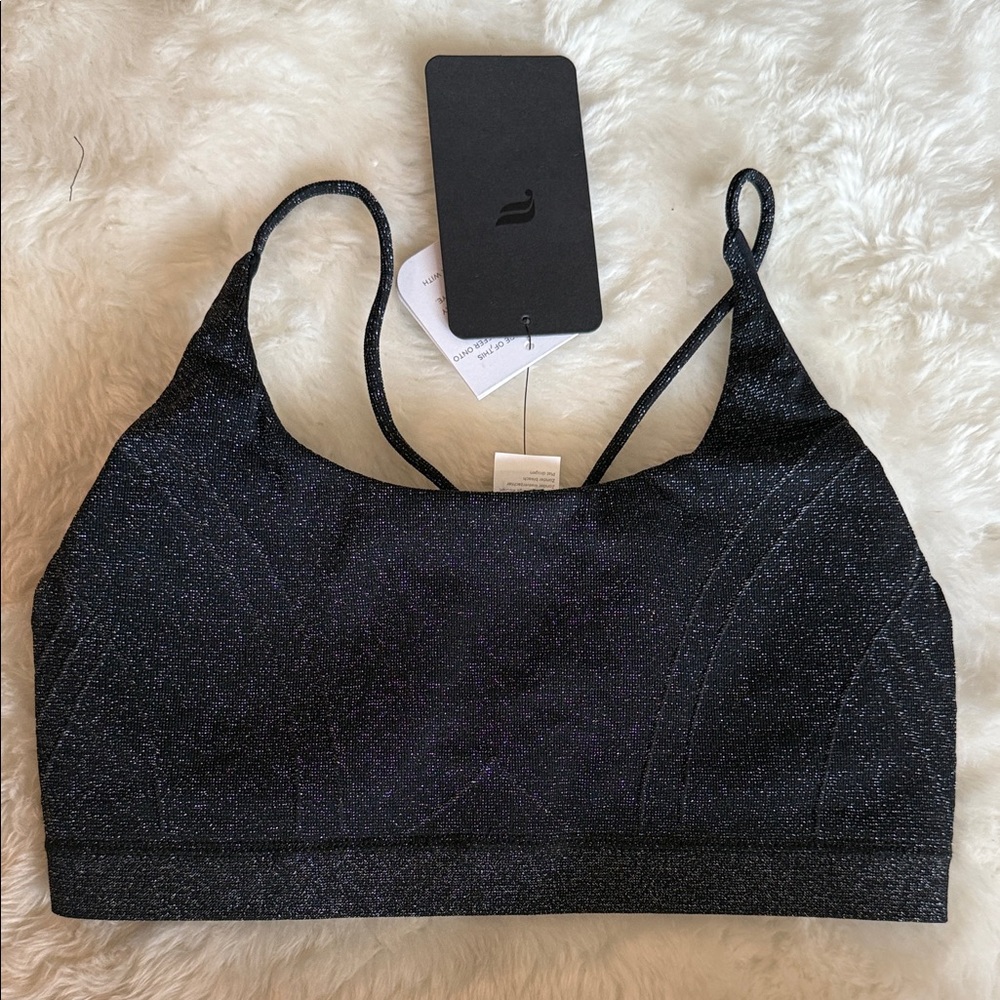 Fabletics Low Impact Seamless Lurex Strappy Bra – Size M (Black Shimmer) NWT